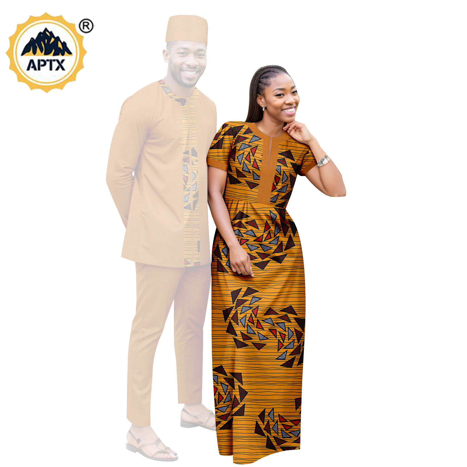 Dashiki African Clothes Print Long Dresses for Women Matching Couple Outfits Bazin Riche Men Hat Top Tee and Pant Sets Y23C119