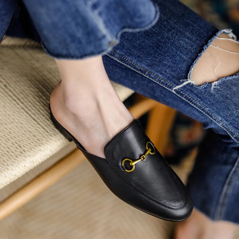 Women's Flat Bottom Slippers Summer Hot Sale Of The Season Outdoor Wear Thick Heel Low Heel Shoes Leather Upgraded Version Comfo