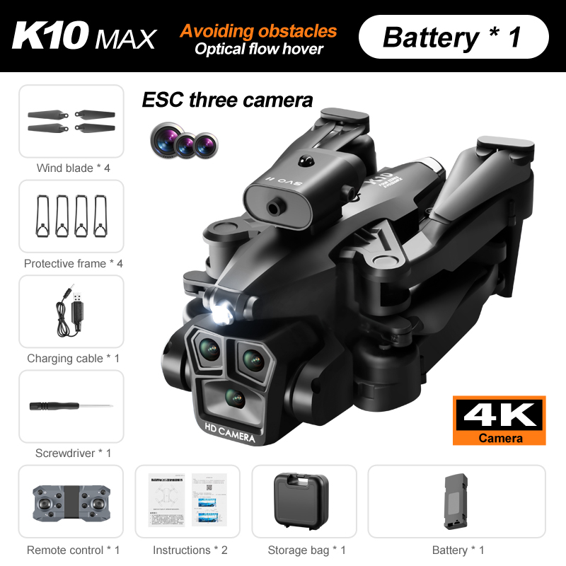 New K10MAX Drone Triple HD Camera Aerial  OAS Remote Control Aircraft Optical Flow Quadcopter Kid Gifts