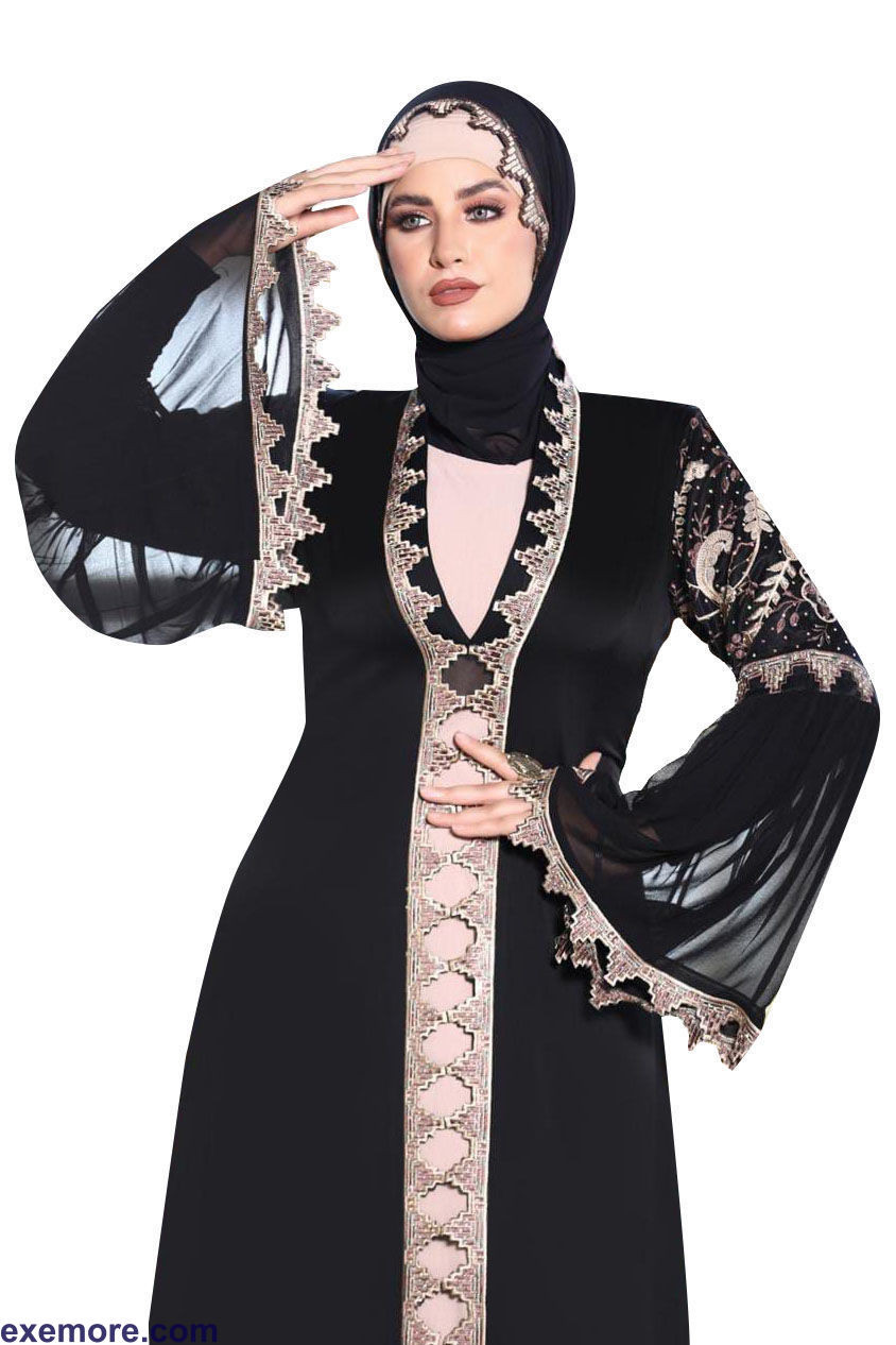 Black elegant silk abaya