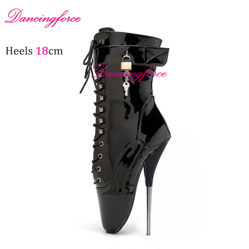Dancingforce New Metal Heels18cm/7.2inches Ballet Ankle Boots Extreme High Fetish Goth Ballet Shoes With Locks Size Eu36-46