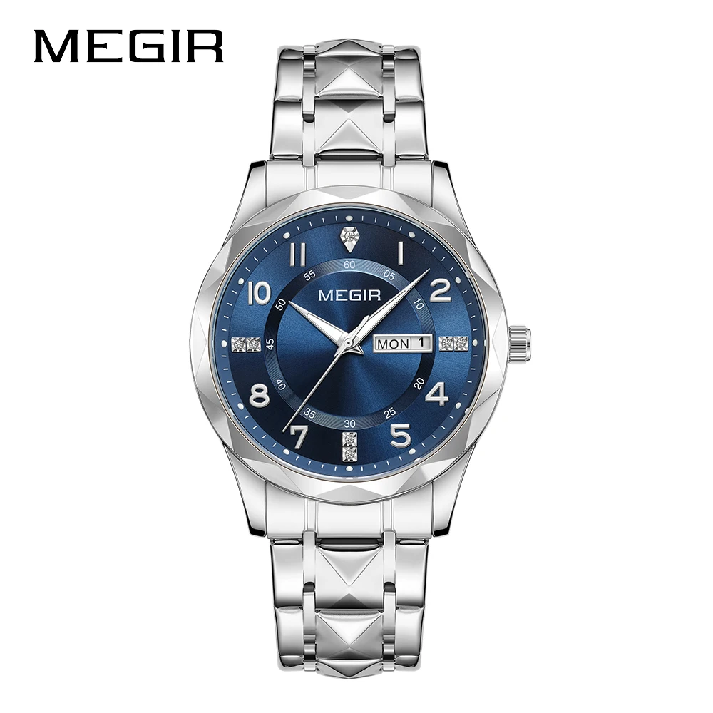 MEGIR Original Waterproof Man Wristwatch Luxury Quartz Stainless Steel Luminous Men Watch Top Brand Business Male Clock