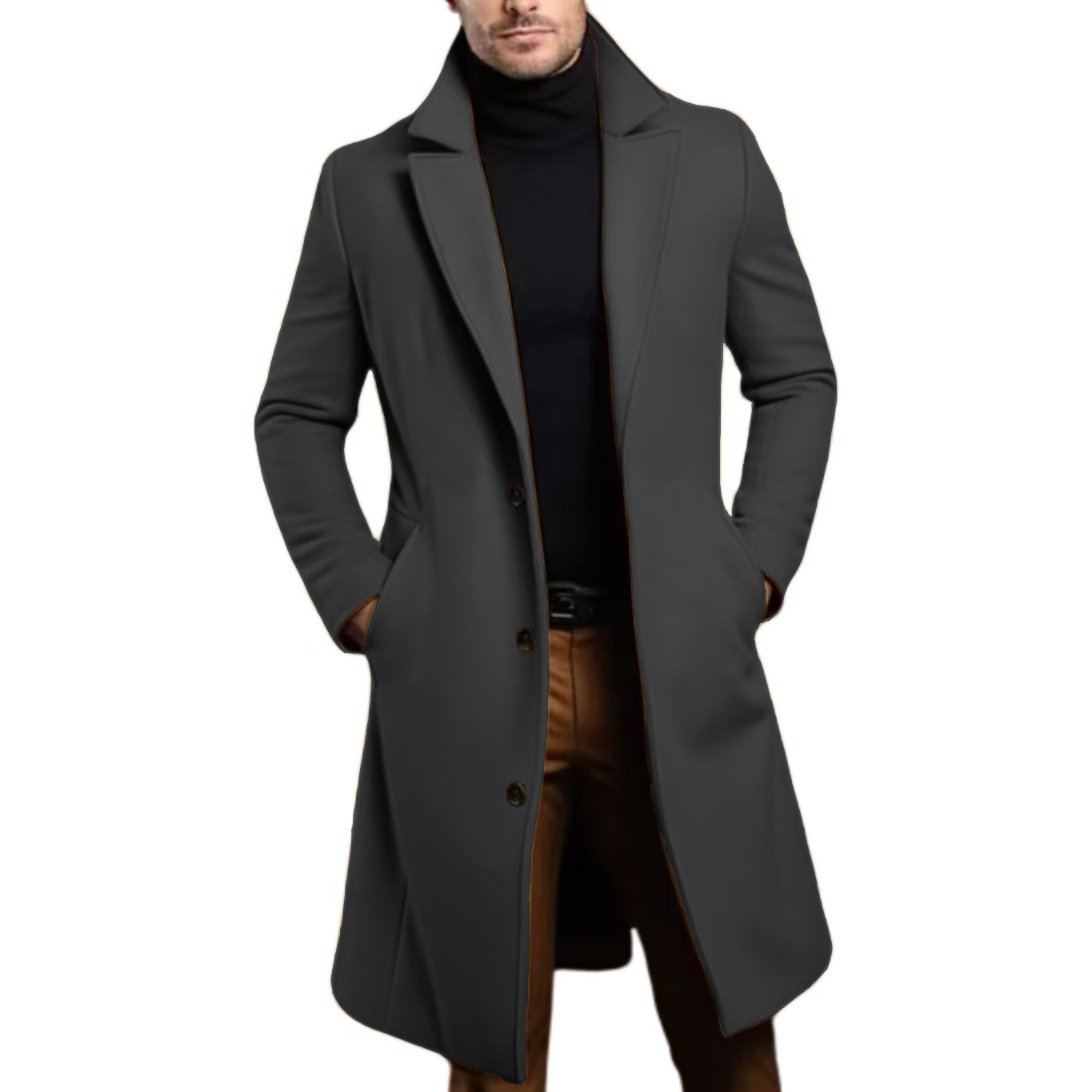 Men Lapel Coat Stylish Warm and Comfortable Black Trench Coat for Men Winter Autumn Overcoat Classic Lapel Daily Office