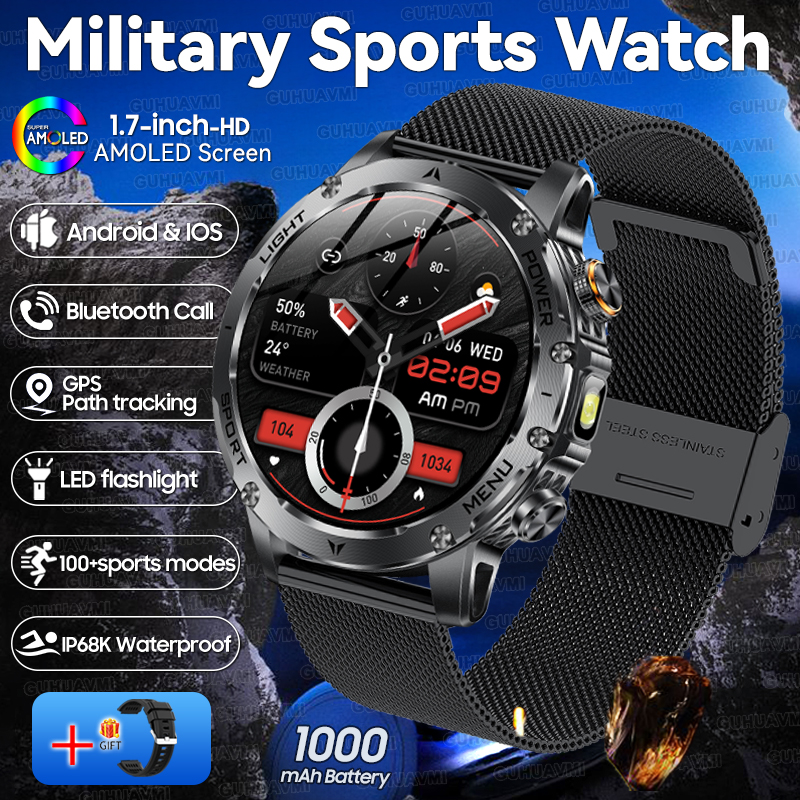 2025 New T-Rex 3 Military Grade 1000mAh Battery Smart Watch 5ATM Waterproof HD AMOLED LED Flashlight Call Men Sports Smartwatch