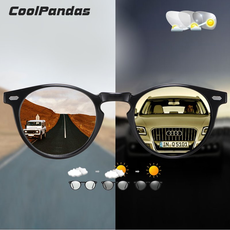 CoolPandas Unisex Photochromic Sunglasses Polarized Men Women Driving Glasses TR90 Small Round Lens Anti-Glare lunette de soleil