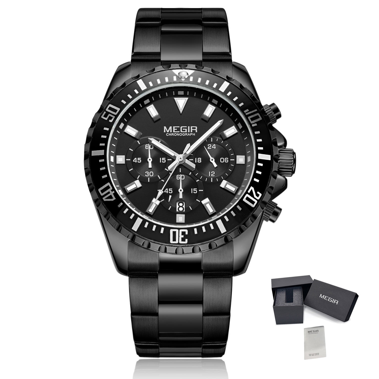 MEGIR Original Luxury Men Business Quartz Watches Stainless Steel Chronograph Military Wristwatch Clock Relogio Masculino 2064