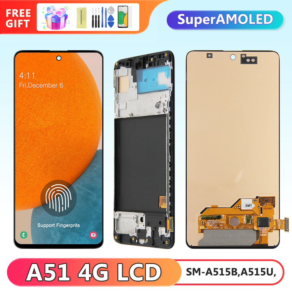 Super AMOLED Display for Samsung Galaxy A51 A515 Lcd Display + Touch Screen Digitizer for Samsung A515 A515F A515U Replacement