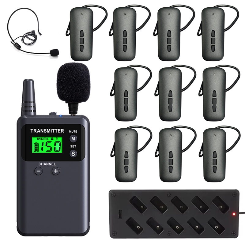 2.4G Wireless Whisper Tour Guide System Portable Audio Transmitter Receiver for Travel Agency Excursion Museum Conference