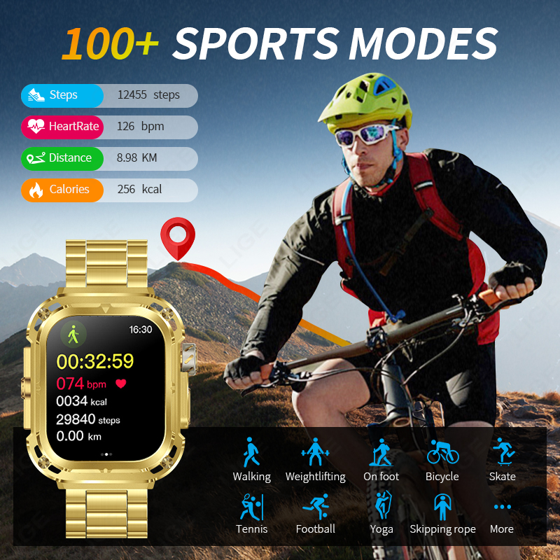 LIGE New GPS Tracker Smart Watch 460mAh Battery 2.1'' HD Screen NFC Compass Men Smartwatch Military Outdoor Sports Watches 2025