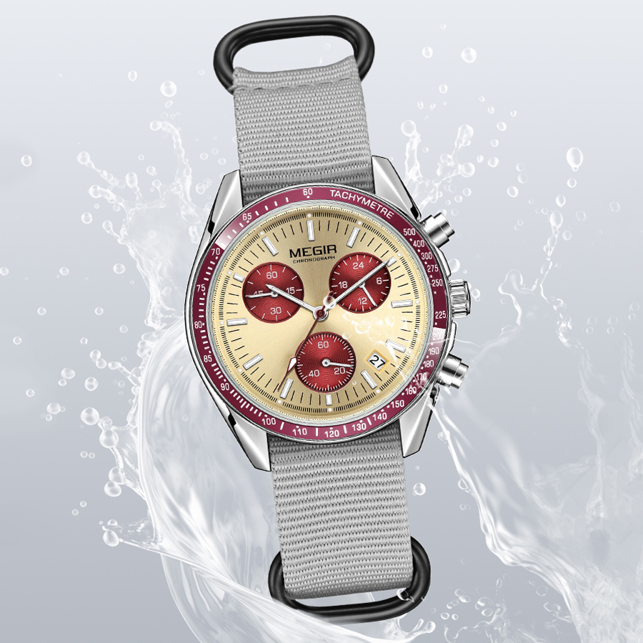 MEGIR Quartz Chronograph Watches Men Waterproof Sport Wristwatch Men's with Fashion Nylon Strap Luminous Pointers Date Male Gift