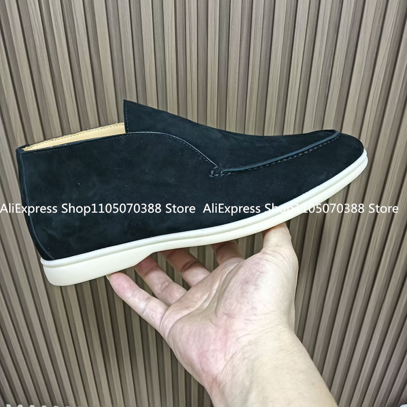 UnisexFlat Bottomed Walking Sheepskin Suede Loafers Women's Shoes Ankle Boots  All Genuine Leather High Tube Men's Casual Shoes