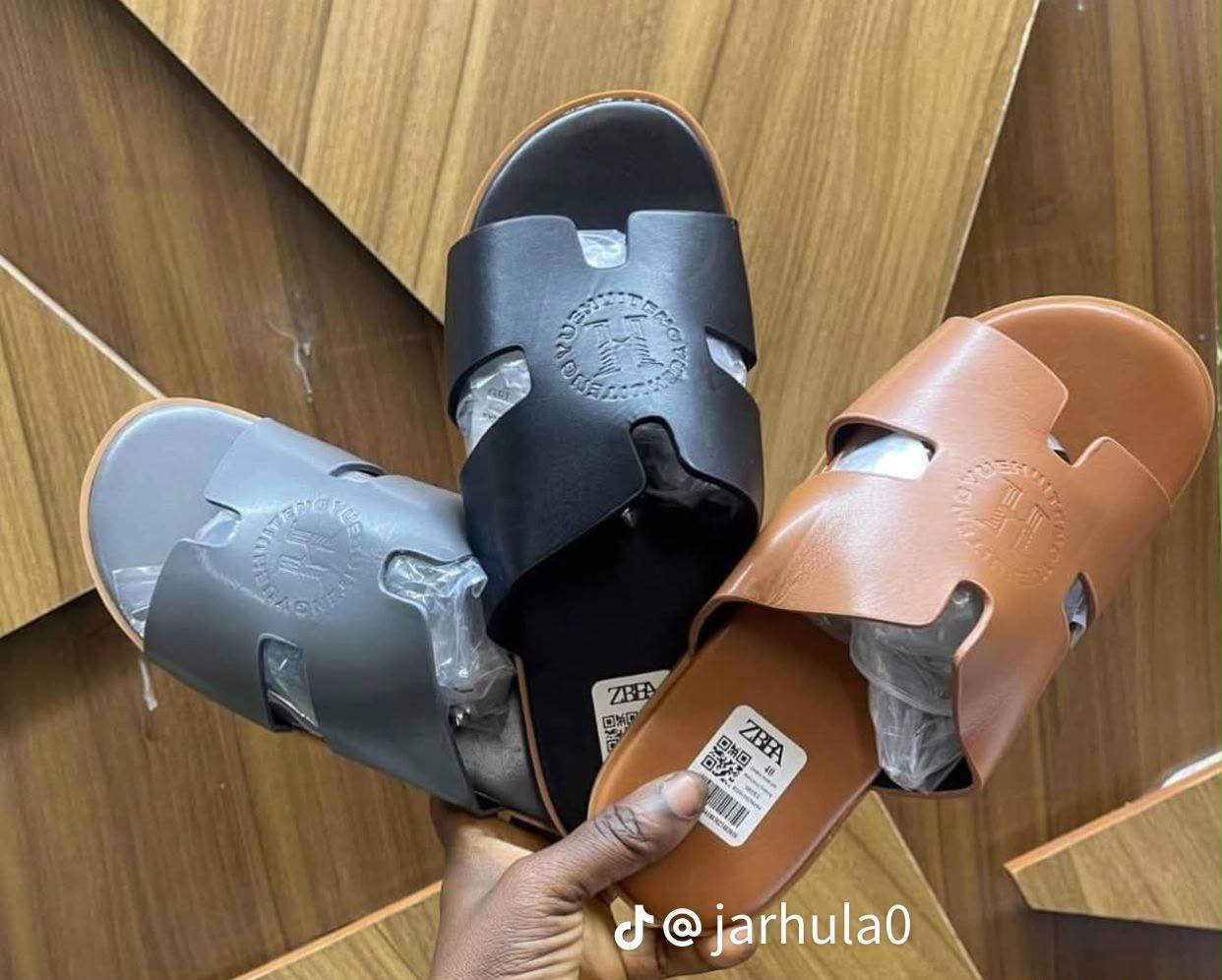 Chanel-Style Grey Leather Slide Sandals