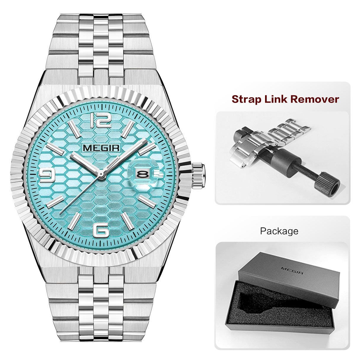 MEGIR Quartz Watch for Men Fashion Simple Business Style Analog Wristwatch with Stainless Steel Strap Date Luminous Hands