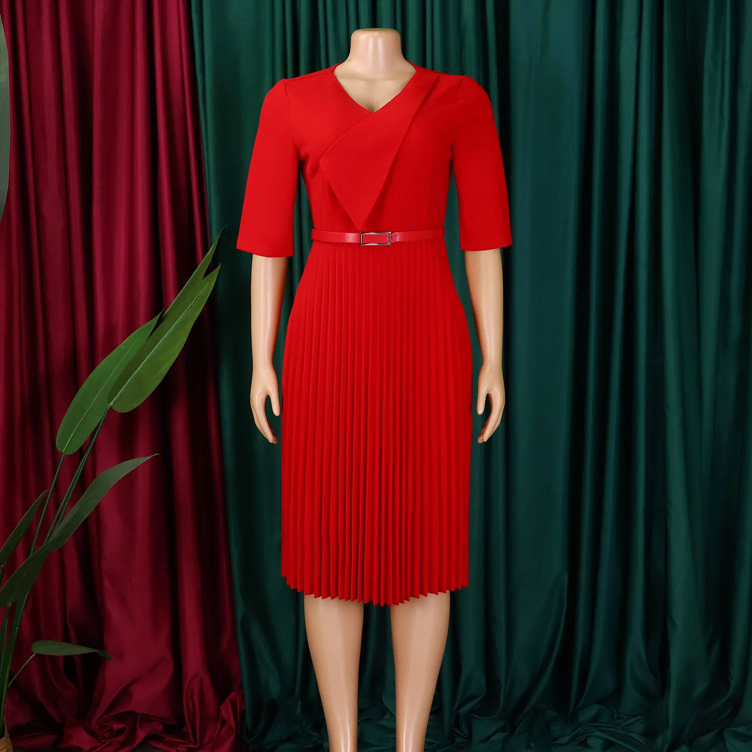 Customized Elegant Dress Women for Wedding Party 2025 Summer African Short Sleeve V-neck Polyester Midi Pleat Dress Dashiki Afri