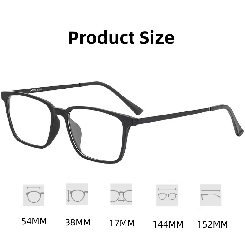 Fashion Eyewear Retro Square Titanium TR90 Large Size Eyeglasses Frame Men Women Anti Blue Light Anti Radiation Glasses 9822