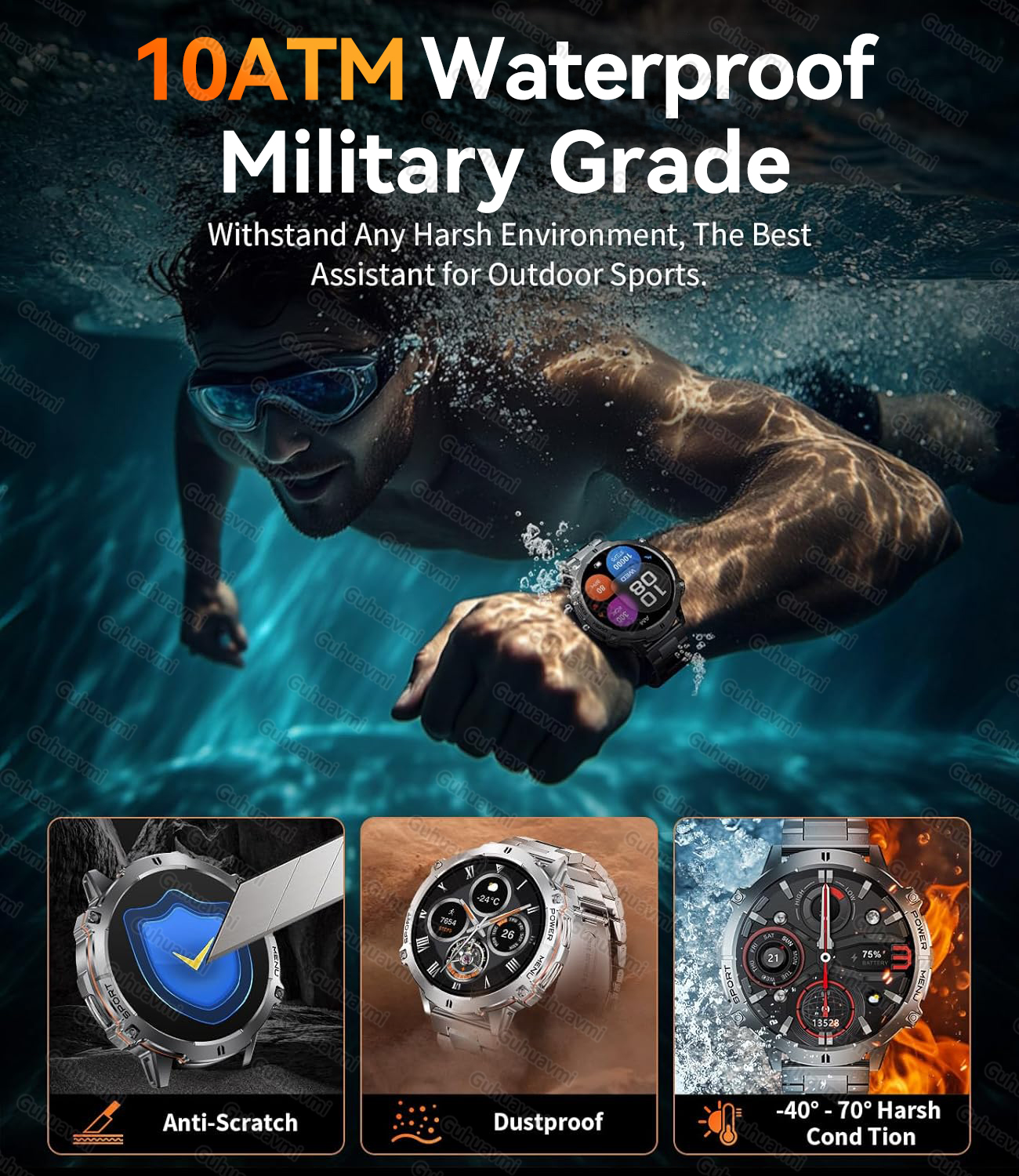 2025New T-Rex 3 GPS SmartWatch 1000mAh Battery AMOLED HD Men 10ATM&IP69K Waterproof Outdoor Fitness Military Call smart bracelet