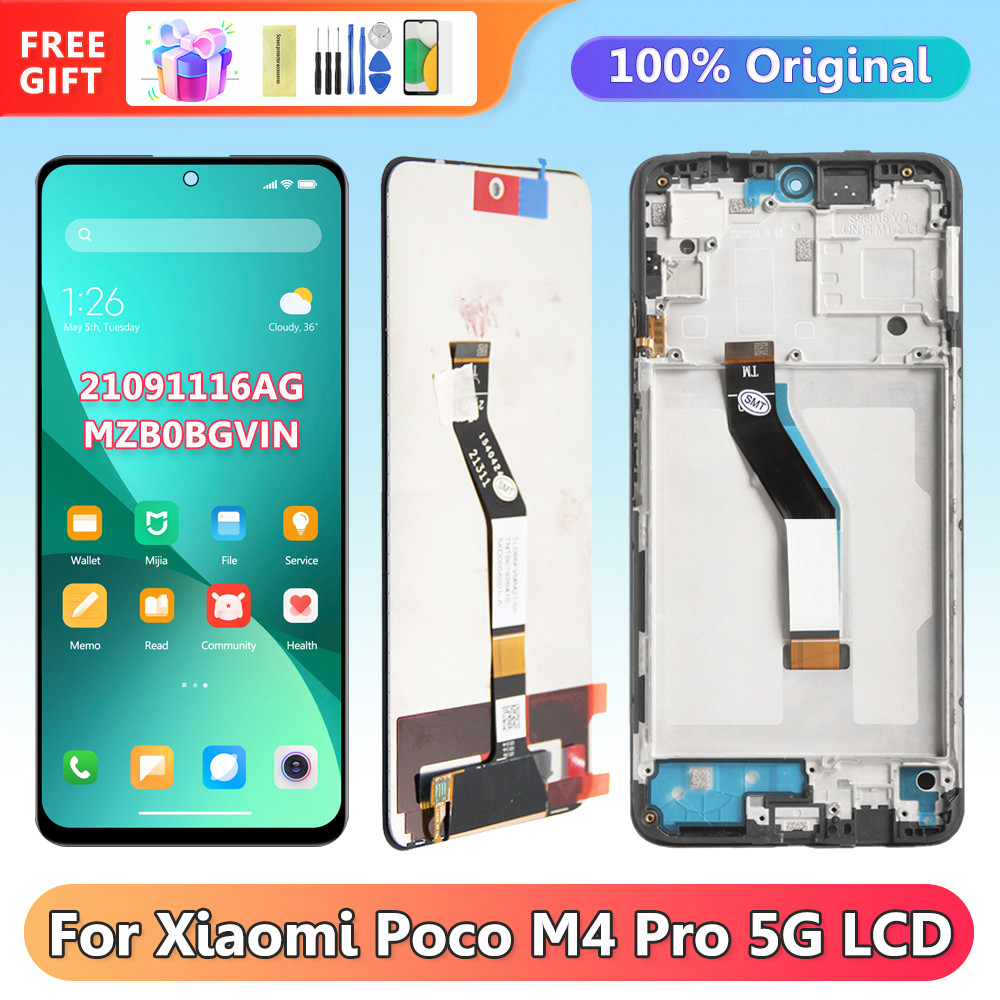 6.6" Screen for Xiaomi Poco M4 Pro 5G Lcd Display Digital Touch Screen with Frame for Poco M4 Pro 5G 21091116AG Replacement