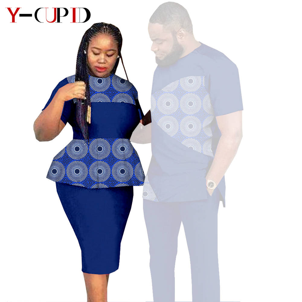 African Clothes for Couples Dashiki Women Patchwork Print Dresses Matching Men Outfit Top and Pants Sets Love Party Wear S20C010