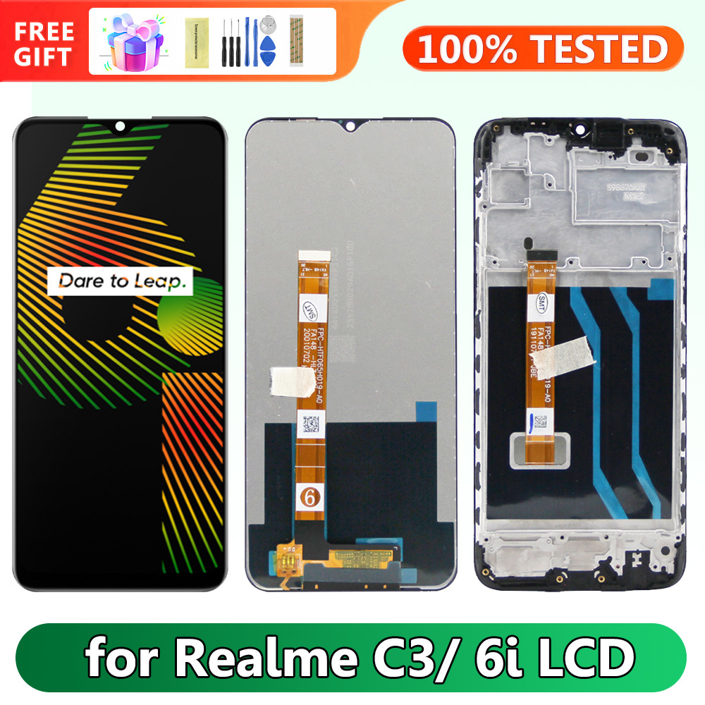 Realme C3 RMX2027 RMX2020 Screen Replacement, for Oppo Realme 6i RMX2040 Lcd Display Digital Touch Screen with Frame Assembly