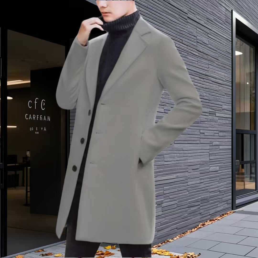 Men's Wool Blend Trench Pea Coat Formal Jacket Peak Lapel Stand Collar Notch Lapels Daily Life Celebrity Style