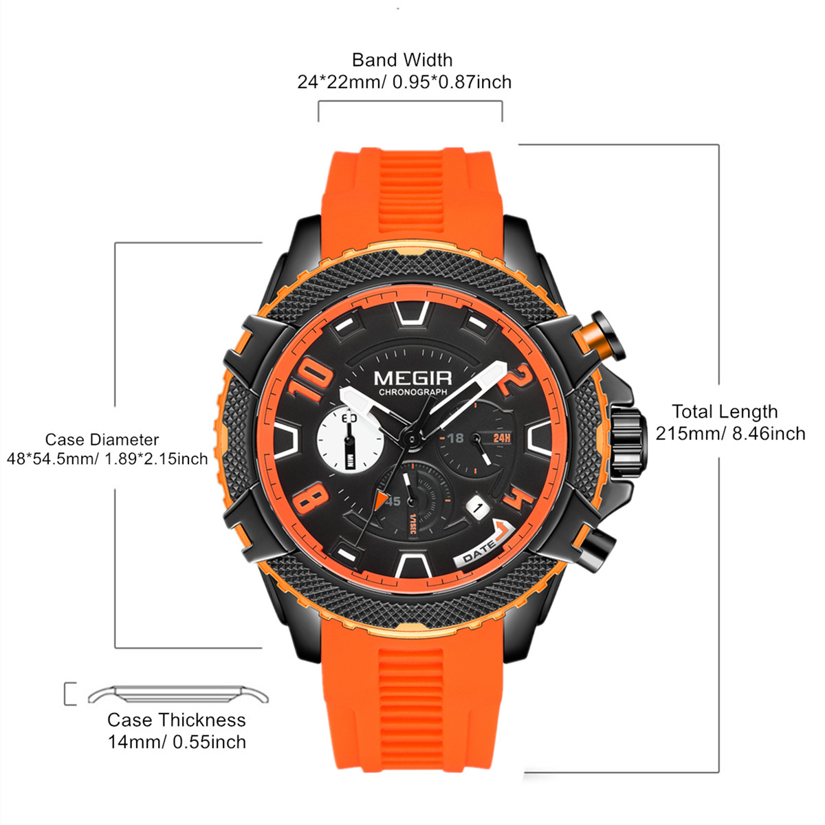 MEGIR Men's Watches Fashion Sport Chronograph Waterproof Calendar Military Quartz Wristwatch Clock 24-hour Reloj Hombre 2200