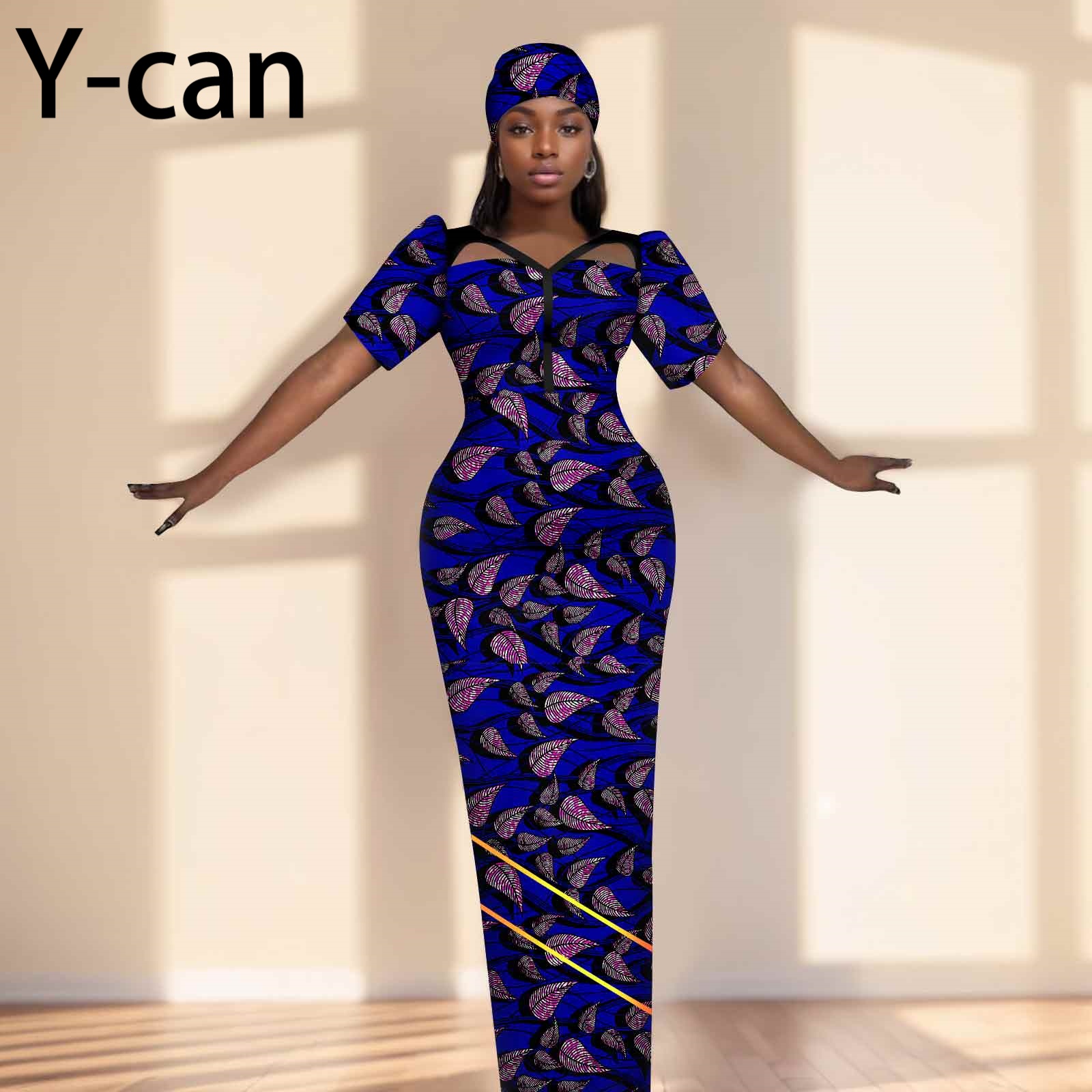 Party Gown African Dresses for Women Slim Fit Short Sleeve Dress Evening Vestidos with Headwrap Dashiki Ankara Print 2525071