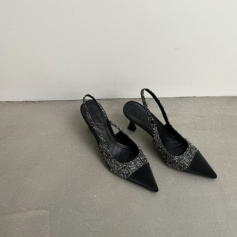 New style pointed-toe fashionable high-heeled shoes for women with thin heels open-back, shallow-cut and suitable foroutdoorwear