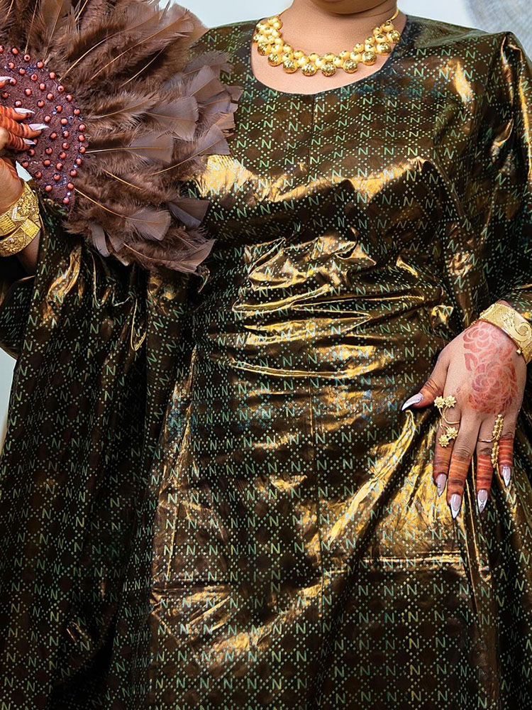 African Dress for Women Ankara Boubou Kaftan Ramadan Eid Party Wear Long Maxi Dresses with Scarf African Print Cotton Brocade