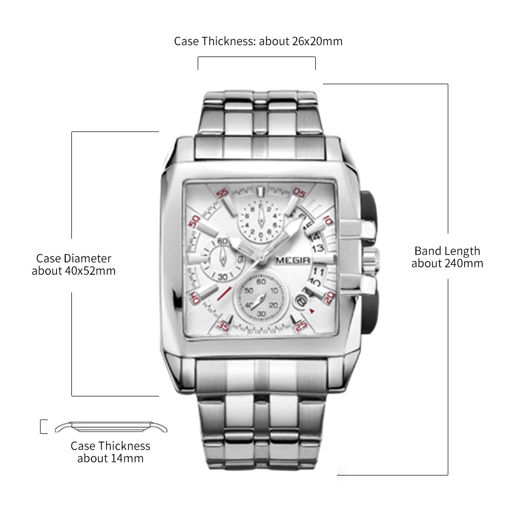 MEGIR Original Luxury Men Watch Stainless Steel Quartz Military Wristwatch Business Big Dial Chronograph Relogio Masculino 2018