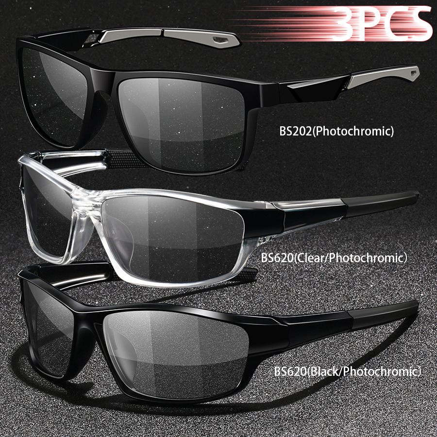 3PCS Photochromic Polarized Sports Vintage Sunglasses Men Women Cycling Driving Mountaineering Chameleon Sun Glasses UV400Eyewer