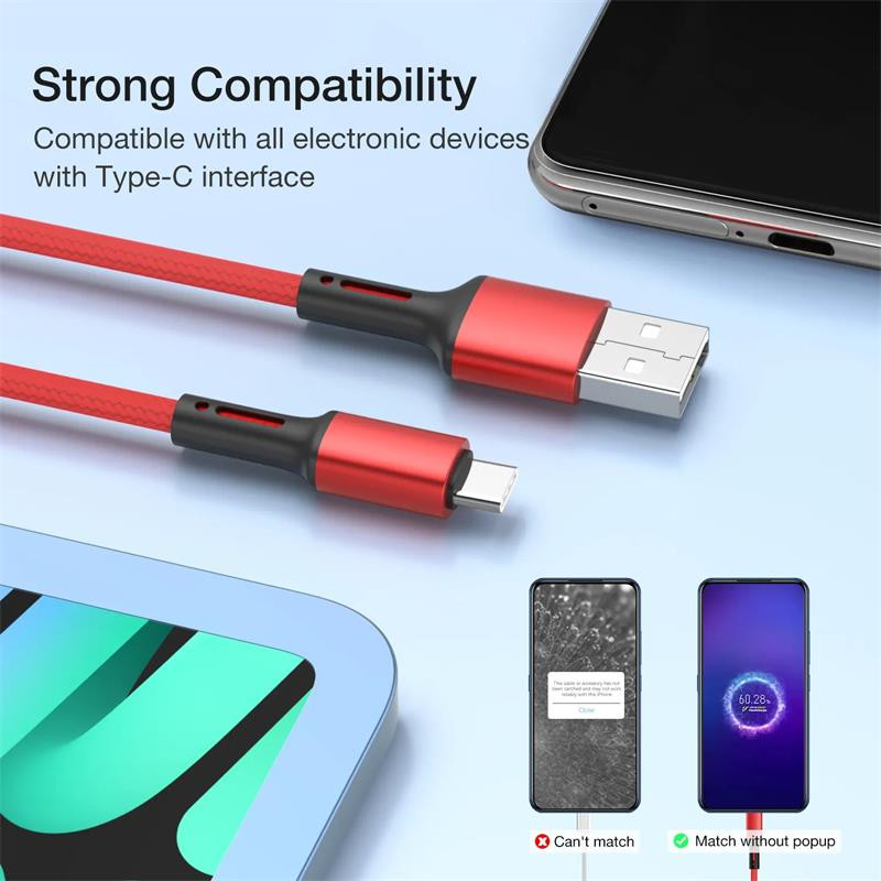 2023 New 3A Type C Fast Charging Cable For Samsung Xiaomi Huawei Original 1M 2M 3M USB Type-C Charger Mobile Phone Accessories