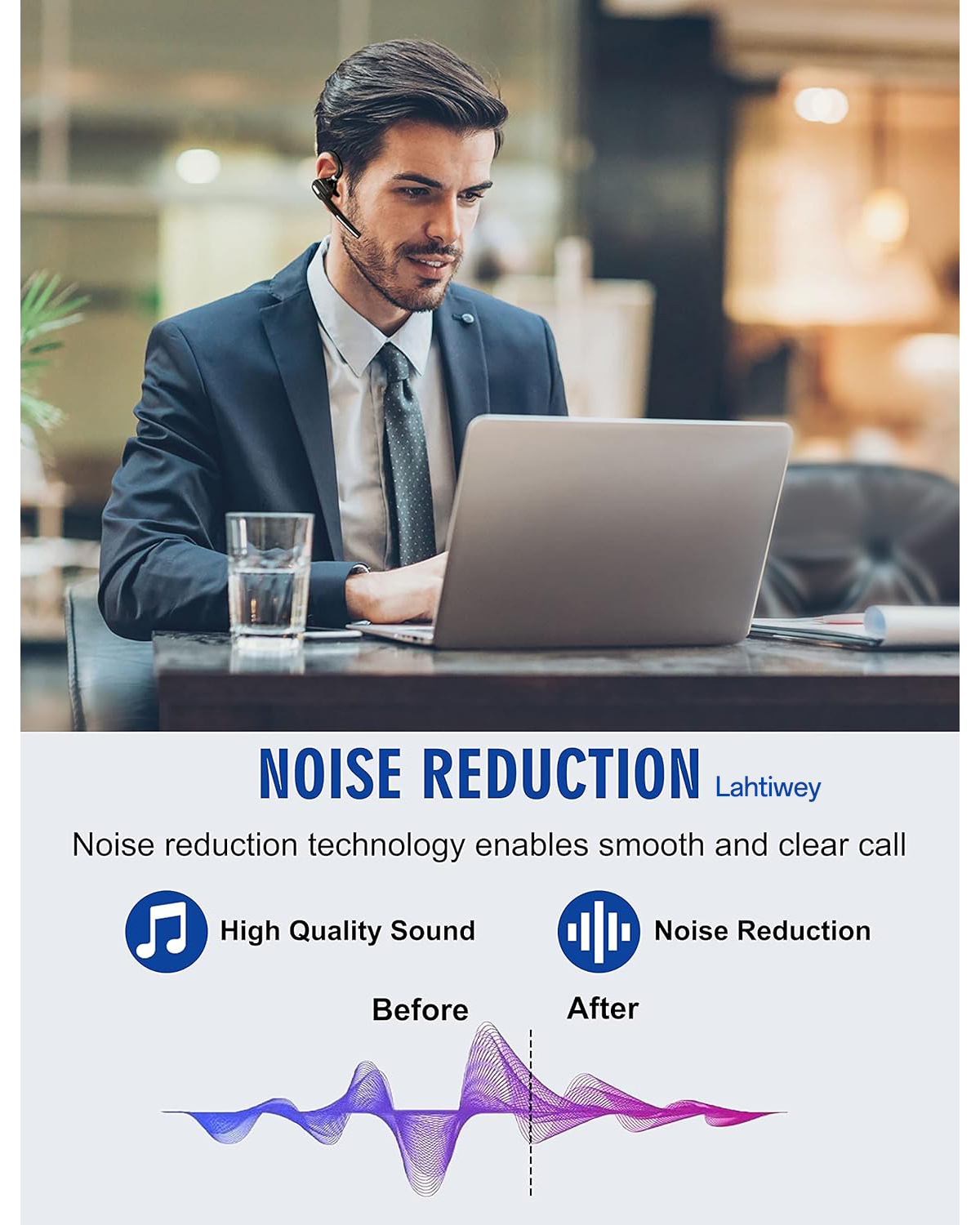 Business Bluetooth Earpiece Wireless Handsfree Headset 36 Hrs Driving Headset with Noise Cancelling Mic Headset for Truck Driver