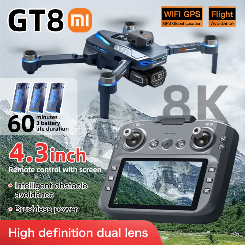 Xiaomi GT8 Drone 8K Professional Dual Camera GPS FPV Brushless Motor Optical Flow Hovering Folding Quadcopter 4K RC Dron Toys
