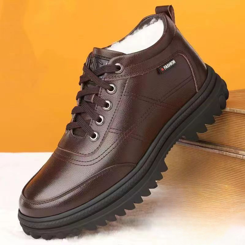 New Winter Men's boots Thickened Versatile Cotton Shoes Casual Padded Snow Boots Male Leather Shoes Outdoors non slip Shoe Botas