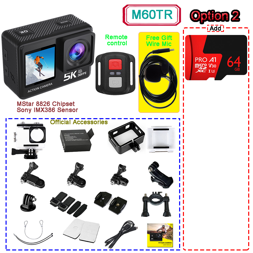 Action Camera 5K 4K60FPS EIS 48MP Wi-Fi Dual Screen 170D 8X Zoom Pre Record 30M Waterproof Sport Camera With Sony IMX576 Lens