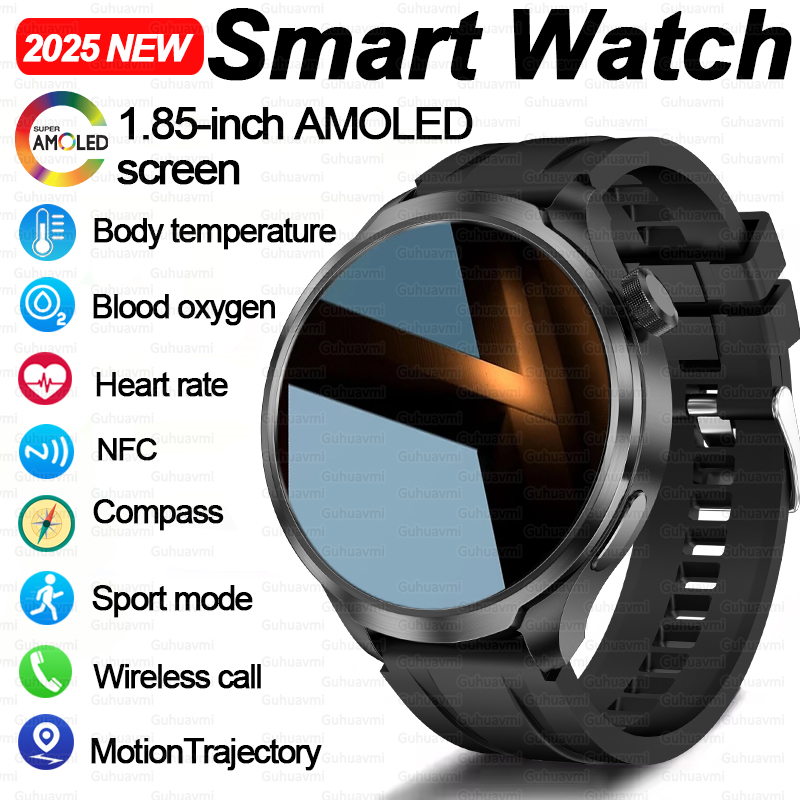 NEW GPS Outdoor fitness NFC Smart Watch Men 1.85 Inch AMOLED Screen  Bluetooth Call IP67 Waterproof Man Smart Watches Man 2025