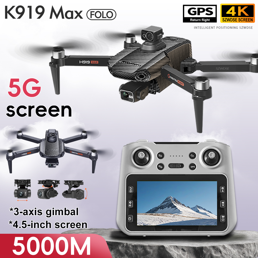 K919 MAX GPS Drone Professional 4K HD Camera 3-Axis Gimbal Obstacle Avoidance Brushless 5G WIFI Large Screen RC Quadcopter Toys