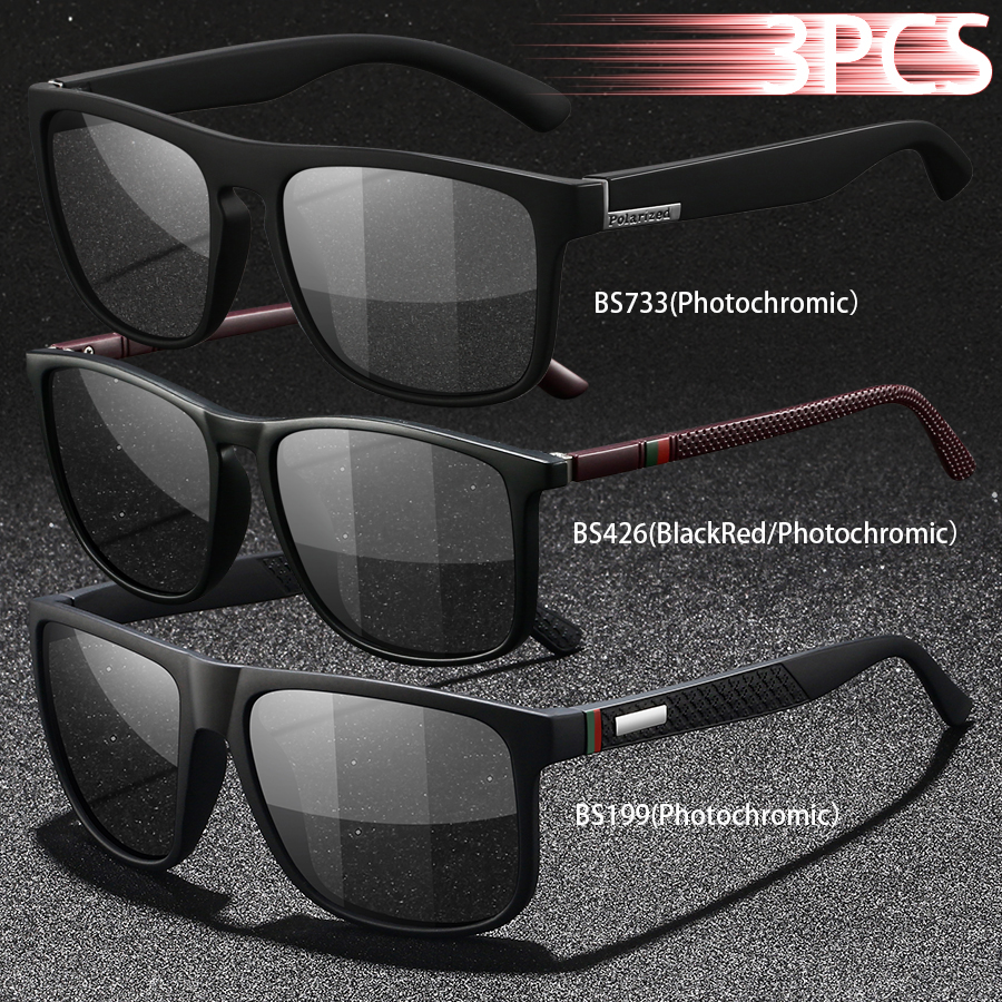 3PCS Photochromic Polarized Sports Vintage Sunglasses Men Women Cycling Driving Mountaineering Chameleon Sun Glasses UV400Eyewer