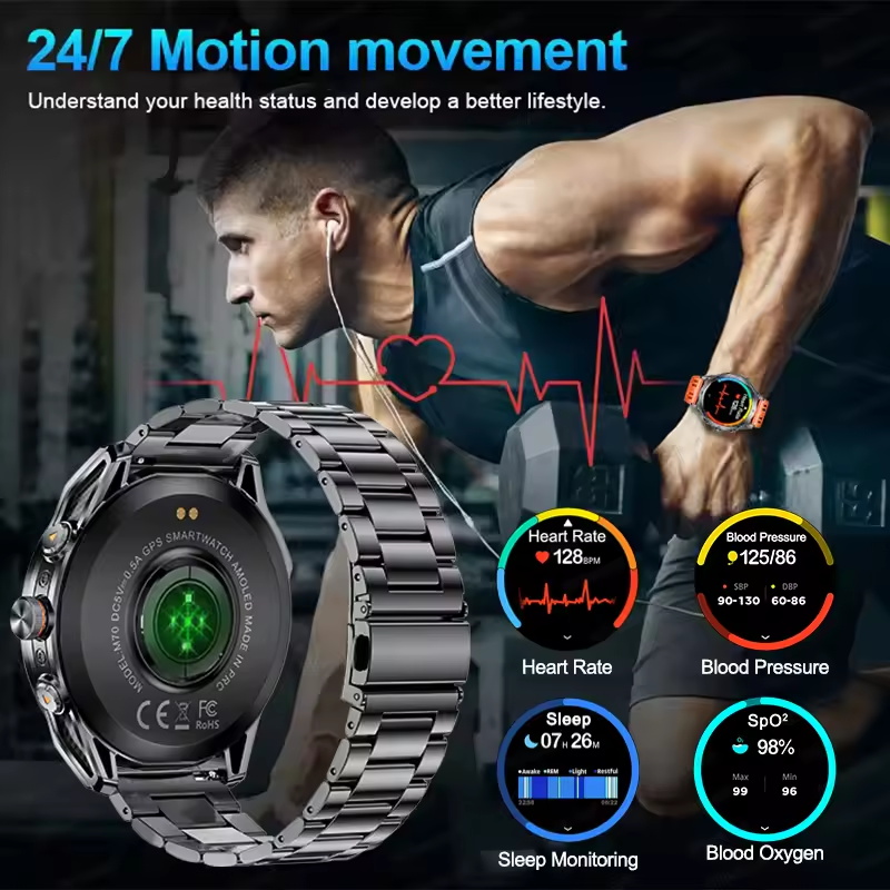 2025 New Outdoors Military T-Rex3 GPS SmartWatch 10ATM Waterproof Swim Watch Built in GPS Compass Voice Call Sports Bracelet Men