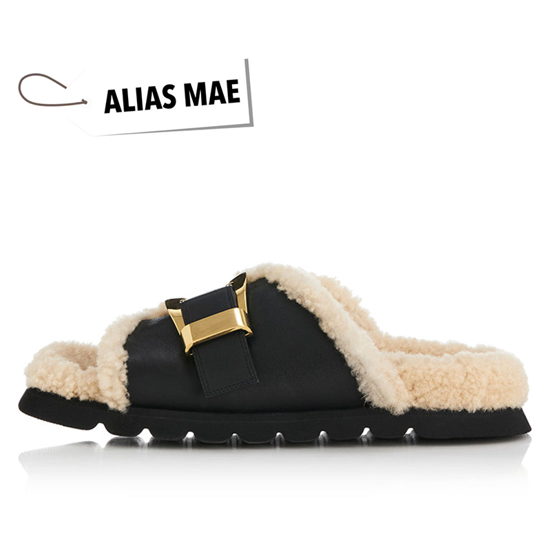 ALIAS MAE 2024 Autumn/Winter Home New Leather Soft Bottom Strap Women's Leisure and Comfortable Mao Drag