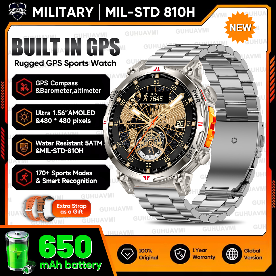 2025 New Military T-Rex3 GPS Smart Watch 5ATM Waterproof 650mAh Battery Heart Rate Compass AI GPT Sports tracker Smartwatch Men