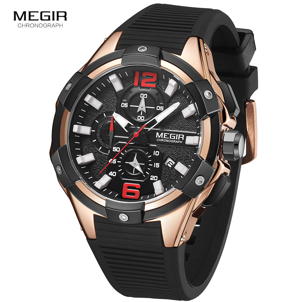 MEGIR Luxury Brand Men Silicone Sports Watches 2020 Fashion Army Watch Man Chronograph Quartz Wristwatch Relogio Masculino 2161