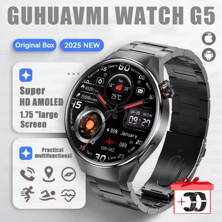 2025 New Originl Watch G5 PlUS Smart Watch 1.75" HD AMOLED Screen GPS track Heart Rate Bluetooth Call Compass Smartwatch for Men