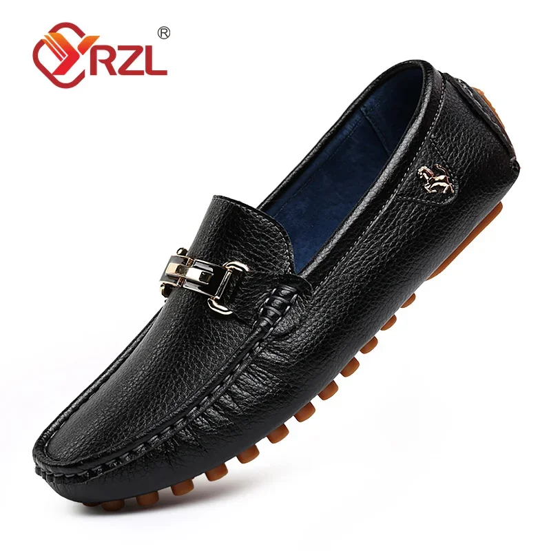 YRZL Shoes Men Handmade PU Leather Loafer Casual Driving Flats Slip-on Shoes Luxury Comfy Moccasins White Loafers Shoes for Men