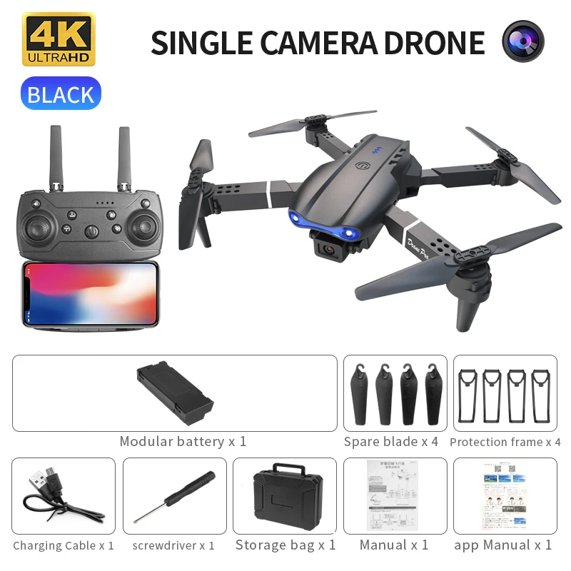 Mini Foldable RC Quadcopter E99 K3 Pro - Dual Camera Aerial Drone with 4K HD, Hold Mode & LED Lights | WIFI Remote Control Toy