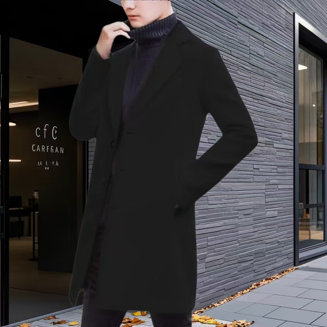 Men's Wool Blend Trench Pea Coat Formal Jacket Peak Lapel Stand Collar Notch Lapels Daily Life Celebrity Style