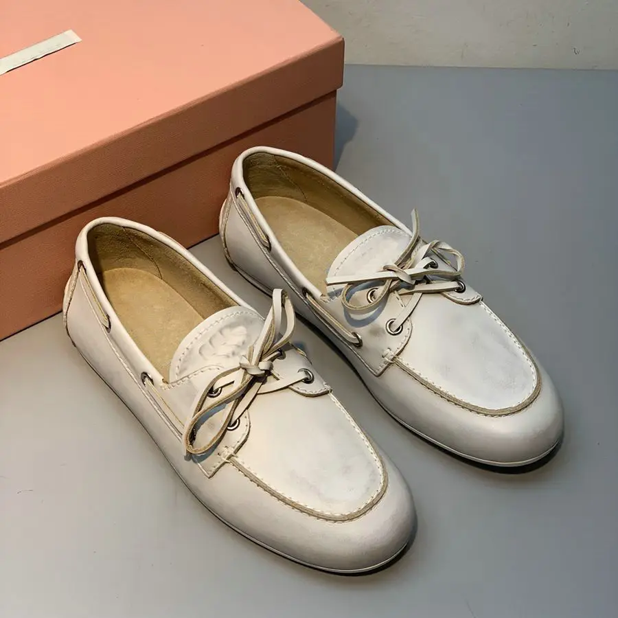 Vintage Distressed Fashion Casual Shoes Women's Flat Heel Loafers With Sheepskin Sole Rubber Outsole Summer Footwear For Adults