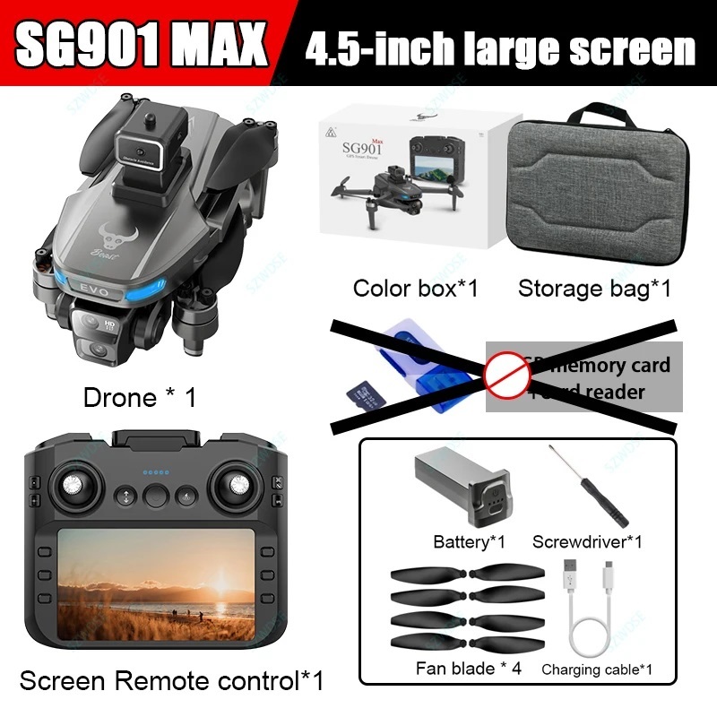 NEW SG901 MAX GPS 4.5-inch Large Screen Remote Control Drone With Obstacle Avoidance Brushless Foldable Quadcopter Dron Toy
