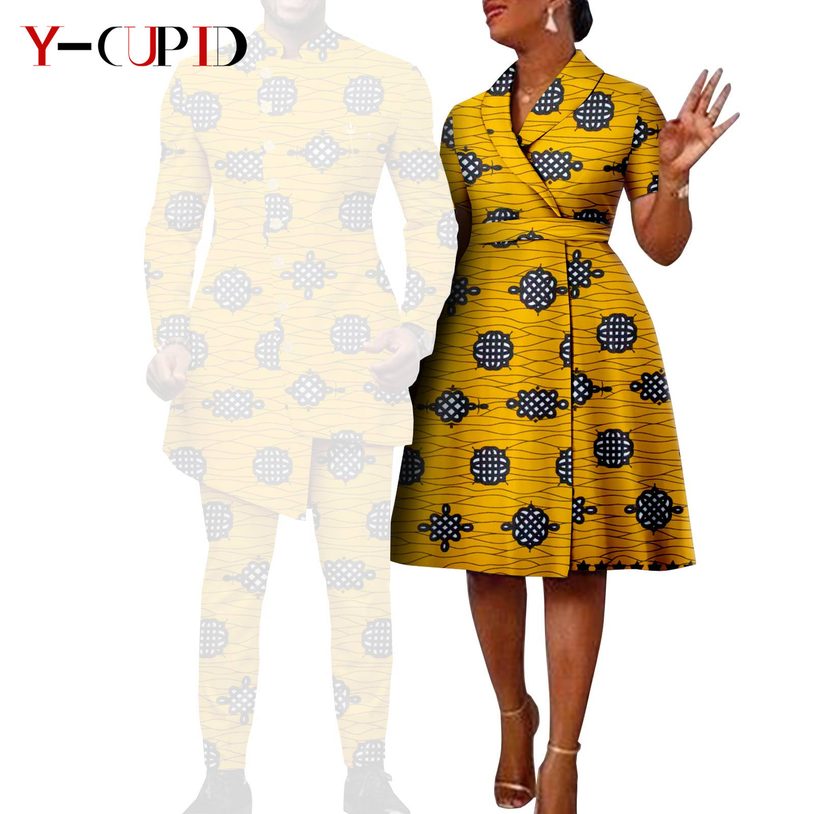 African Suits for Men Single Breasted Fit Jackets Matching Couple Outfits Bazin Riche Dashiki Print Dresses Trench Coats Y23C007