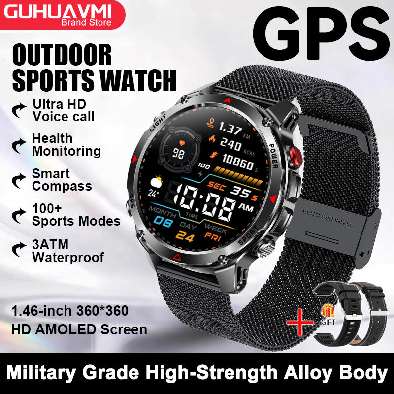 2025 New Military Bluetooth Call Smart Watch Built-in GPS Compass Barometric Altimeter 10ATM Waterproof Sports Smartwatches Men